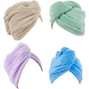 PESCE 4-Pack Express Hair Wrap Towelettes Microfiber Bandanas Wet Hair Wrap Towelettes Quick Dry Beige + Bean Green + Light Purple + Sky Blue