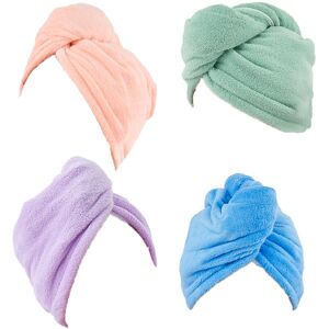 PESCE 4-Pack Express Hair Wrap Towelettes Microfiber Bandanas Wet Hair Wrap Towelettes Quick Dry Light Orange + Bean Green + Light Purple + Sky Blue