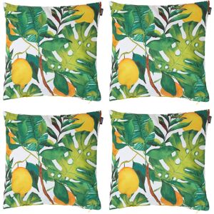 VEEVA 4 Pack Outdoor Cushion - 43cm x 43cm - Yellow Lemon Leaf, Ready Fibre Filled, Water Resistant - Decorative Scatter Cushions for Garden Chair, Bench,