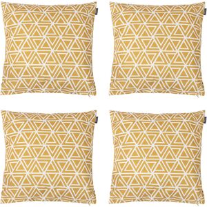 Bean Bag Bazaar - 4 Pack Outdoor Cushion -43cm x 43cm - Yellow Triangle Geo, Ready Fibre Filled, Water Resistant - Decorative Scatter Cushions for