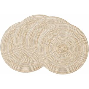 Groofoo - 4pcs Round Placemats, Simple Design Chinese Grass Wrinkle Resistant Tablecloth for Home, Party Restaurant (Beige)