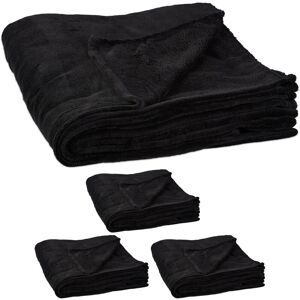 Set of 4 Fleece Blankets, Large Sofa Throw, Wash at 30°C, Dryer-Safe, Soft, 150 x 200 cm, Polyester, Black - Relaxdays