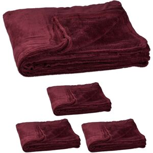 Relaxdays - Set of 4 Extra-Large Fleece Blankets, Wash at 30°C, Sofa Throw, Soft & Cosy, 200 x 220 cm, Polyester, Burgundy