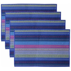 Orchidée - 5 Piece Woven Cotton Placemat, Non-slip Thermal Insulation Cloth Kitchen Dining Table Mat (Blue)