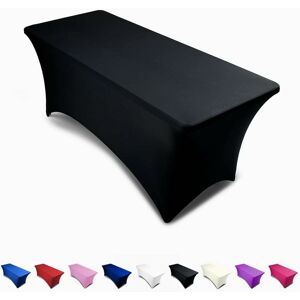 TINOR 6ft Tablecloth Rectangular Spandex Linen - Black Table Cloth Table Cover for 6 Foot Folding Table, Wedding Party, Beauty Event Decoration, Kitchen