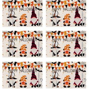 PESCE 6pcs Halloween Decorative Placemats, Linen Durable Table Mats style4