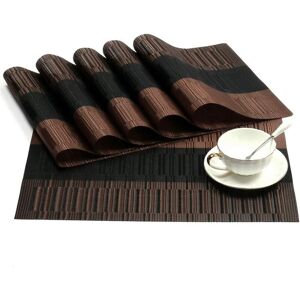 AOUGO 6Pcs Non-Slip PVC Placemats Washable Placemat(45x30cm) Placemats for Kitchen, Living Room, Garden or Dining Room (Black-Brown)