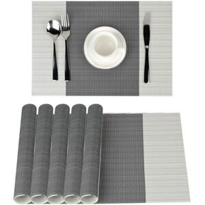 Aougo - 6Pcs Non-Slip pvc Placemats Washable Placemat(45x30cm) Placemats for Kitchen, Living Room, Garden or Dining Room (Gray Striped)