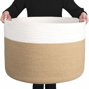 AlwaysH1 PC Large Cotton Rope Basket for Living Room - Woven Storage Basket with Handle for Blankets, Towels and Pillows Laundry Basket - Cream and