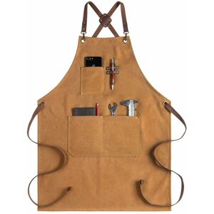 Apron for Men and Women, Canvas Apron with Pockets - Cross Back Kitchen Apron for bbq Cooking, bbq Cooking, Barber Shop (1 Pack, Brown) - Alwaysh