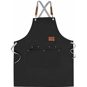 Chef Apron Cross Back Apron for Men Women with Adjustable Straps and Large Pockets, Canvas, Black - Alwaysh