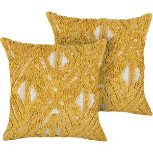 Beliani - Boho Cushions Cotton Slub Geometric Pattern Tufted 45 x 45 cm Yellow Alcea - Yellow