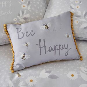 Bee Happy Pom Pom Tasselled Filled Cushion, Grey, 30 x 40 Cm - Catherine Lansfield