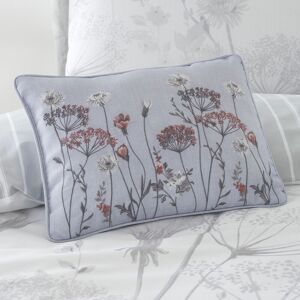 Catherine Lansfield - Meadowsweet Floral Print Piped Edge Filled Cushion, White/Grey, 30 x 40 Cm