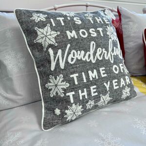 Charlotte Thomas - Christmas Filled Cushion Xmas Decorations Wonderful Time 45x45cm - Grey