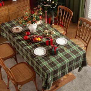 AOUGO Christmas Tablecloth, Christmas Plaid Tablecloth, Rectangular Tablecloth Retro Cotton Plaid Tablecloth, Christmas Holiday Decoration Tablecloth