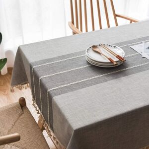 AOUGO Cotton and Linen Rectangular Table Cloth Waterproof Stain-Proof Tablecloth Embroidered Lace Tablecloth with Fringe for Dining Table Coffee Table