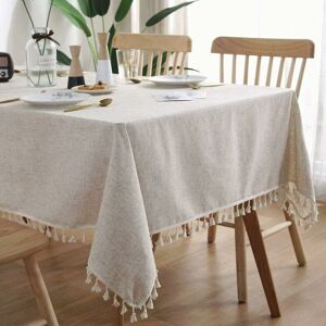 Tinor - Cotton Linen Table Cloth Solid Color Tassel Oblong Tablecloth Dust-Proof Shrink-Proof Table Cover for Kitchen Dinning Picnic Tabletop