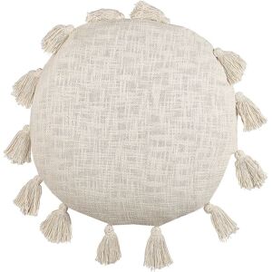 Beliani - Cotton Round Scatter Cushion Pillow Decorative Beige Tassels 45 cm Madia - Beige