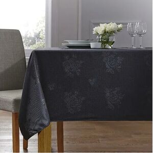 Homespace Direct - Damask Rose Tablecloth 70x90 Rectangle Black Easycare - Black