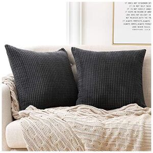 DECONOVO Set of 2 Home Decoration Throw Grey Cushion Covers 16 x 16 Inch, Corduroy Cushion Covers 40cm x 40cm, Grid Cushion Covers for Outdoor Furniture(Dark