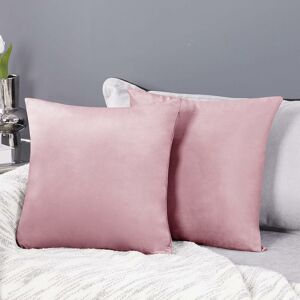 Solid Crushed Velvet Cushion Covers with Invisible Zipper Throw Pillow Cases Set of 2 60 x 60 cm Baby Pink - Baby Pink - Deconovo