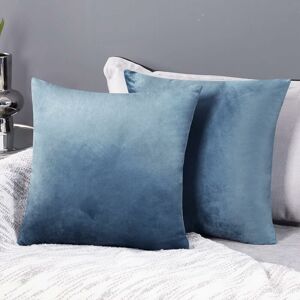 Deconovo - Solid Crushed Velvet Cushion Covers with Invisible Zipper Throw Pillow Cases Set of 2 50 x 50 cm Stone Blue - Stone Blue