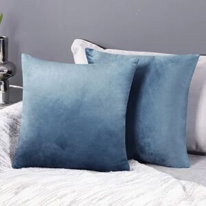 Deconovo - Solid Crushed Velvet Cushion Covers with Invisible Zipper Throw Pillow Cases Set of 2 55 x 55 cm Stone Blue - Stone Blue