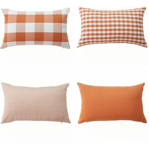 PESCE Decor Retro Checkers Plaids Cotton Linen Pillow Covers 12x20 Inches Farmhouse Decorative Throw Pillow Covers Cushion Case for Sofa Bed Set of 4