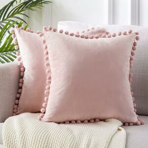 Pesce - Decorative Lumbar Throw Pillow Covers 12 x 20 Inch Soft Particles Velvet Solid Cushion Covers with Pom-poms for Couch Bedroom Car , Pack of