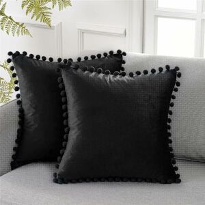 Pesce - Decorative Lumbar Throw Pillow Covers 12 x 20 Inch Soft Particles Velvet Solid Cushion Covers with Pom-poms for Couch Bedroom Car , Pack of