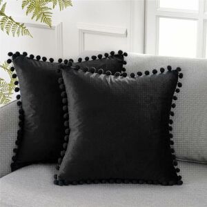 PESCE Decorative Lumbar Throw Pillow Covers 12 x 20 Inch Soft Particles Velvet Solid Cushion Covers with Pom-poms for Couch Bedroom Car , Pack of 2-20'x20'