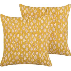 Beliani - Decorative Pillows Cotton Fabric Leaf Pattern 45 x 45 cm Mustard Ginnala - Yellow