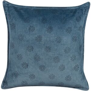 BELIANI Decorative Velvet Block Printed Throw Pillow Geometric Pattern 45x45 cm Dark Blue Seseli - Blue