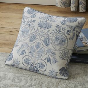 DREAMS & DRAPES Dreams&drapes - Averie Floral Print 100% Cotton Piped Edge Filled Cushion, Blue, 43 x 43 Cm