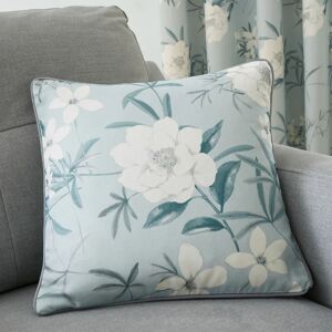 DREAMS & DRAPES Dreams&drapes - Eve Floral Print 100% Cotton Piped Edge Filled Cushion, Duck Egg, 43 x 43 Cm