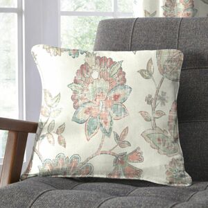 DREAMS & DRAPES Indira Floral Print 100% Cotton Piped Edge Filled Cushion, Coral/Natural, 43 x 43 Cm - Dreams&drapes