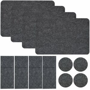 Dunedesign - Felt Table Mat Set for 4 Placemats Cutlery Pouch Coasters 43x30cm Tablemat Grey - grau