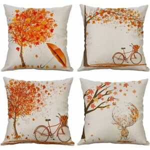 Langray - Fillowcase di lot of 4 in cotton of gapiti cushion in maple with cotton printing and autumn linen