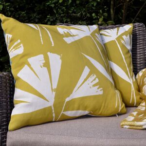 Alma Abstract Floral Print Outdoor Filled Cushion, Teal/Ochre, 43 x 43 Cm - Fusion