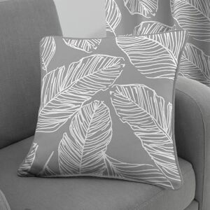 Matteo Botanical Palm Leaf Print 100% Cotton Filled Cushion, Grey, 43 x 43 Cm - Fusion