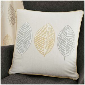 Skandi Leaf 100% Cotton Piped Filled Cushion, Ochre, 43 x 43 Cm - Fusion