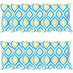 Gardenista - Outdoor Scatter Cushions, Ready Filled Printed Pillows 45x45cm, Soft Cotton Square Pillows for Garden Decoration - Blue/Yellow (10pk)