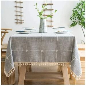 ORCHIDÉE Gray Cotton Linen Square Tablecloth Pompom Waterproof Tablecloth 140180cm