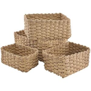 Set of 4 Wicker Baskets for Bathroom Storage - Eco-Friendly Paper Bin for Toys, Cosmetics, Linens and Accessories (Dark Khaki) - Groofoo