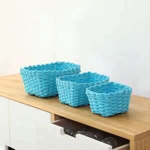 Set of 3 Wicker Baskets for Bathroom Storage - Eco-Friendly Paper Bin for Toys, Cosmetics, Linens and Accessories (Blue)) - Groofoo