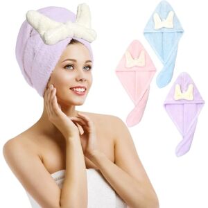 HÉLOISE Hair Towel, 3 Pieces Microfiber Towel Turban Hair Drying Towels Dry Hair Cap Curly Hair Towel Quick Super Absorbent with Button for Quickly Drying