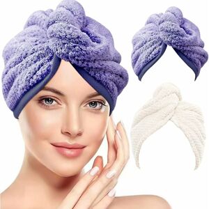 Héloise - Hair Towel, Turban Towel Microfiber Hair Towel Dry Hair Cap Bath Towel Quick Dry Head Towel with Button - 2 Pieces