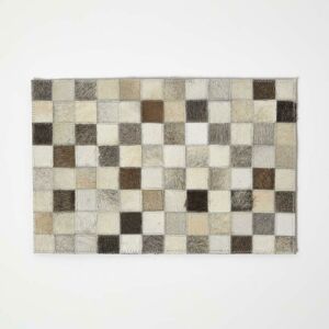 Homescapes - Block Check Grey Leather Placemats Set of 4 - Beige & Grey