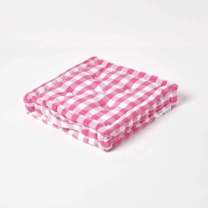 Homescapes - Pink Block Check Cotton Gingham Floor Cushion, 40 x 40 cm - Pink